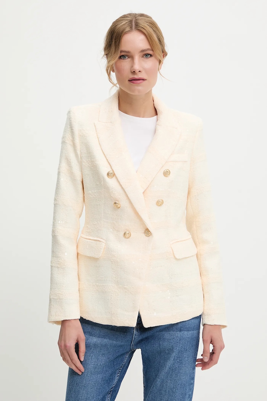 Answear Lab sacou culoarea bej, un singur rand de nasturi, neted