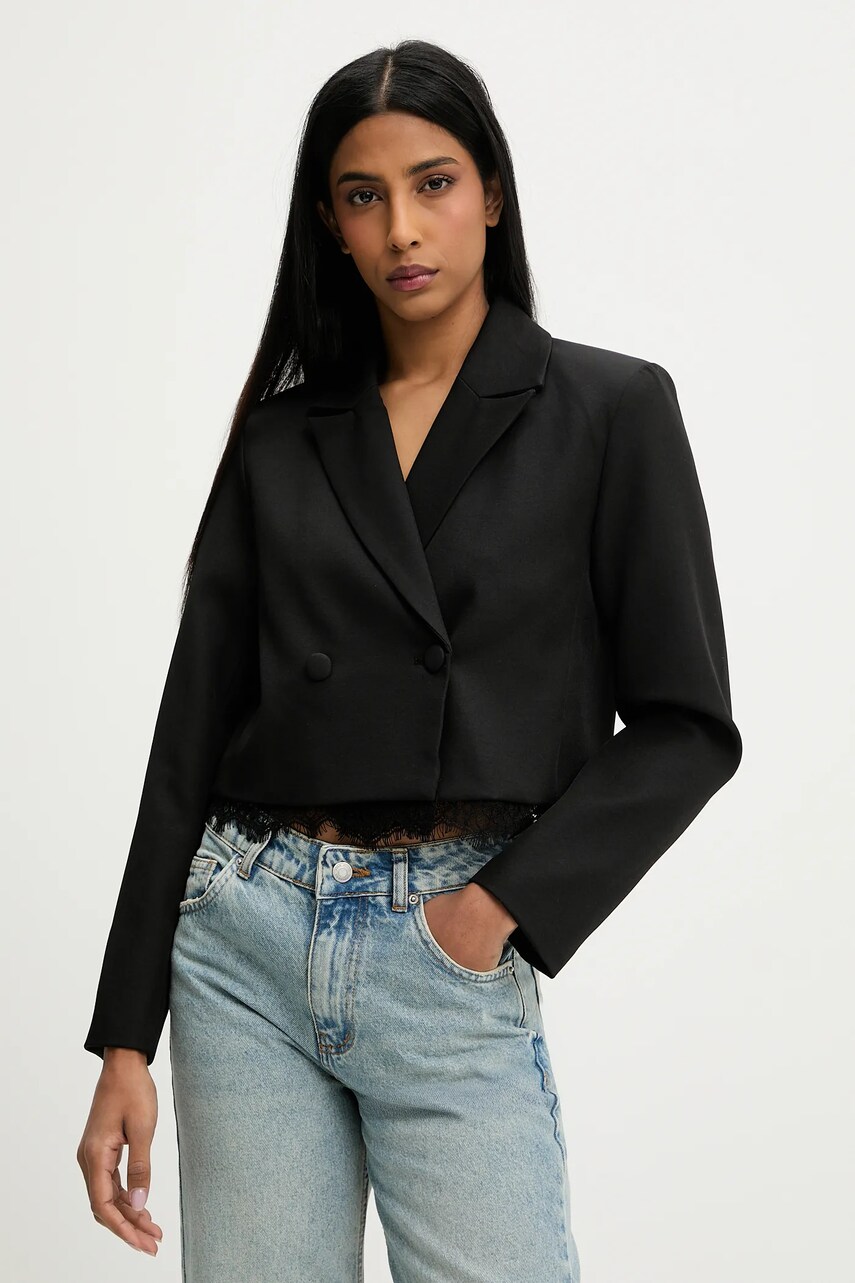 Answear Lab sacou culoarea negru, cu doua randuri de nasturi, neted