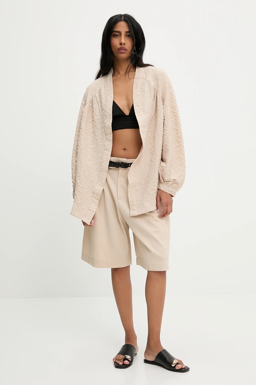 Покрывало с льном Answear.LAB цвет бежевый без замка однотонная