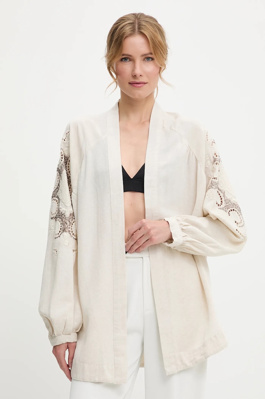 sacou din in culoarea bej, oversize, modelator sacou din in culoarea bej, oversize, modelator