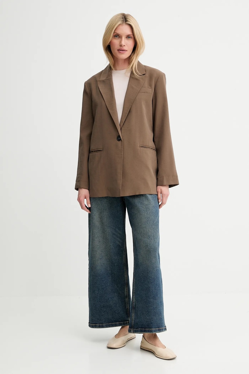 Пиджак Answear.LAB цвет коричневый oversize однотонная