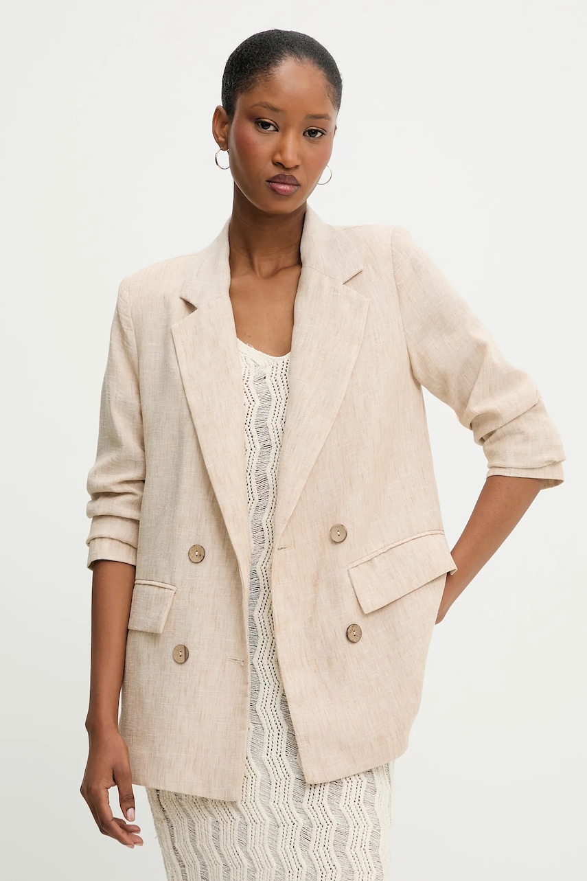 Answear Lab sacou culoarea bej, cu doua randuri de nasturi, neted