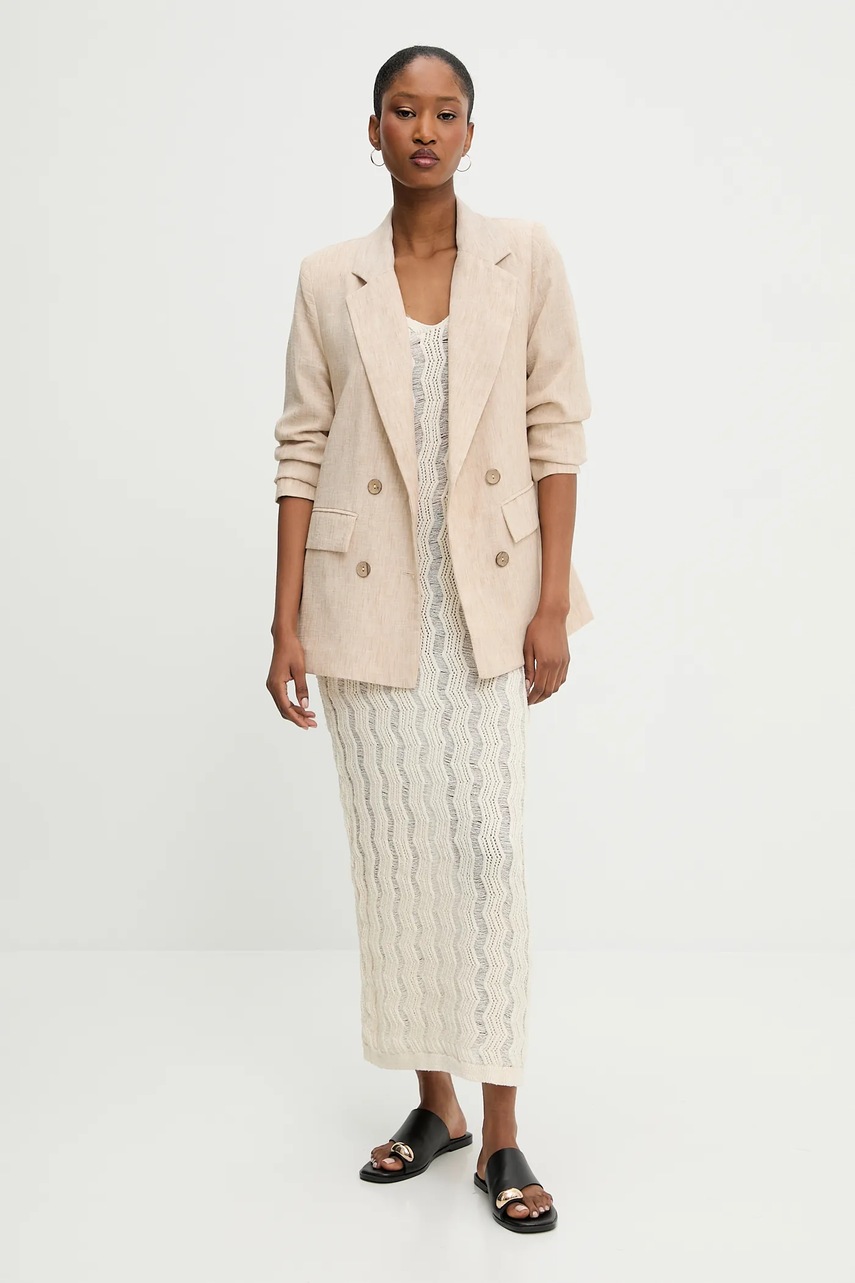 Пиджак Answear.LAB цвет бежевый двубортный однотонная