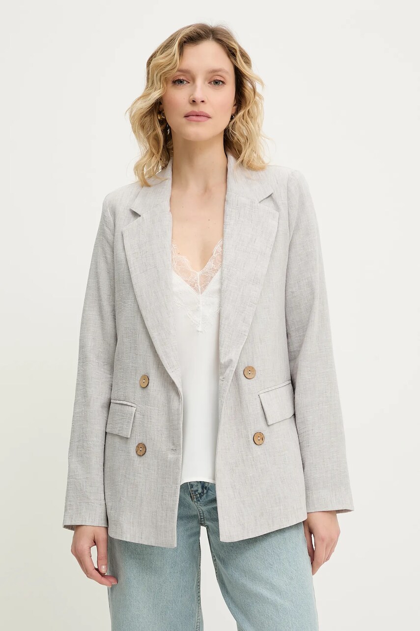 Answear Lab sacou culoarea gri, cu doua randuri de nasturi, neted