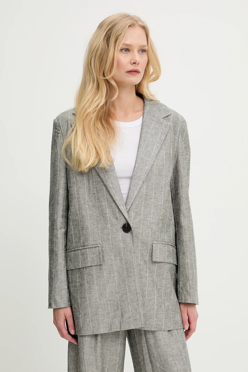 Answear Lab blazer din amestec de in culoarea gri, un singur rand de nasturi, modelator