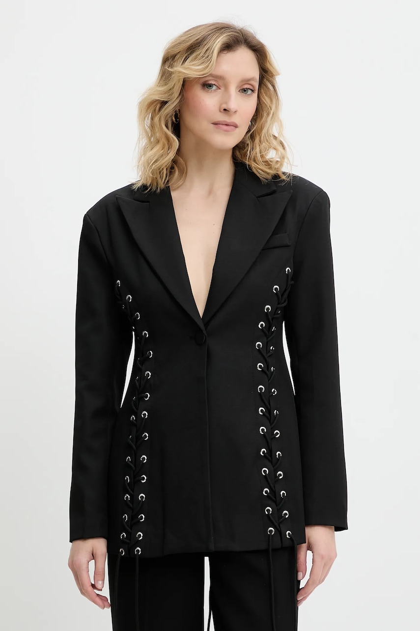 Answear Lab sacou culoarea negru, un singur rand de nasturi, neted