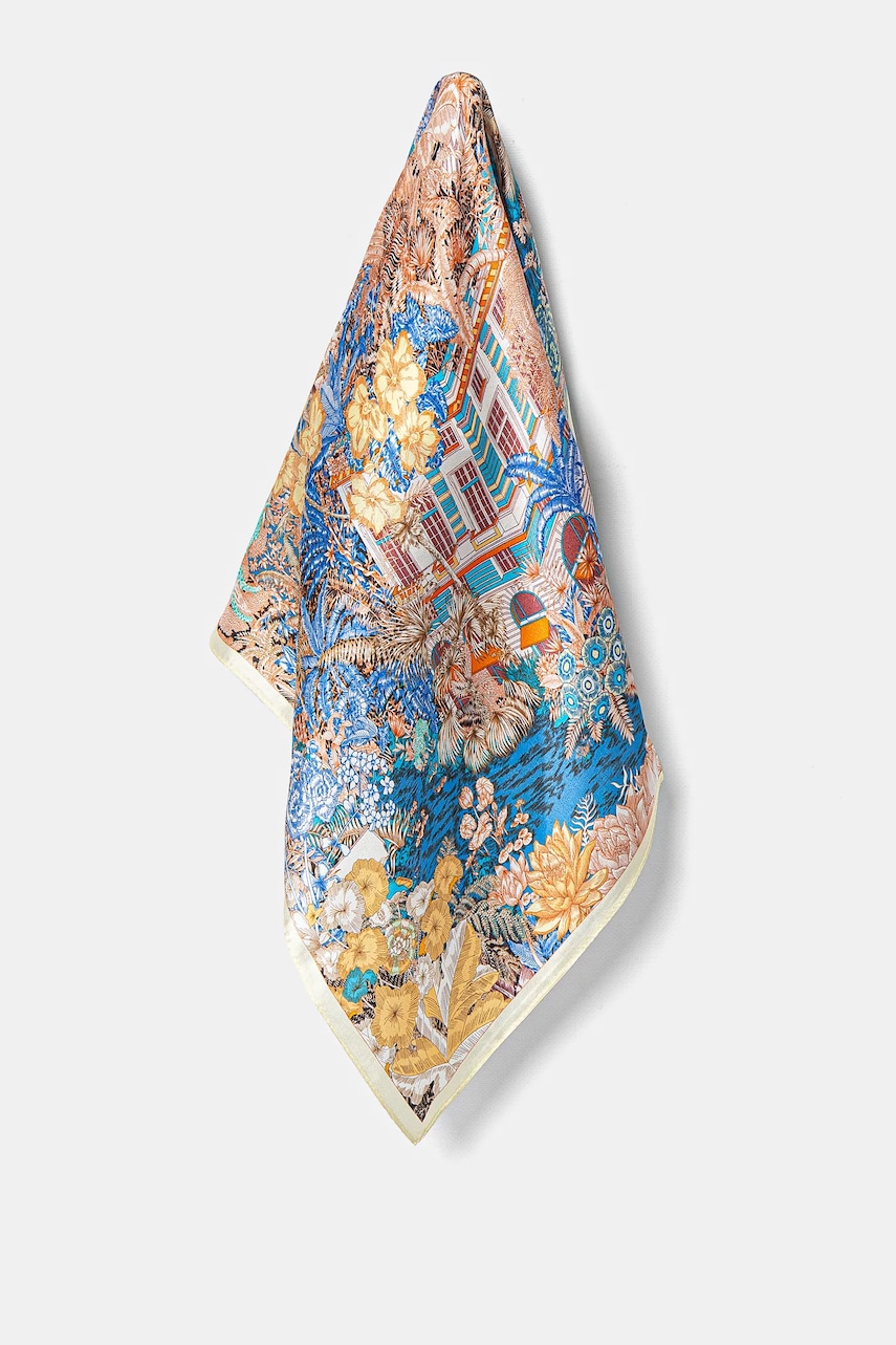 Answear.LAB apaszka jedwabna damska kolor niebieski wzorzysta