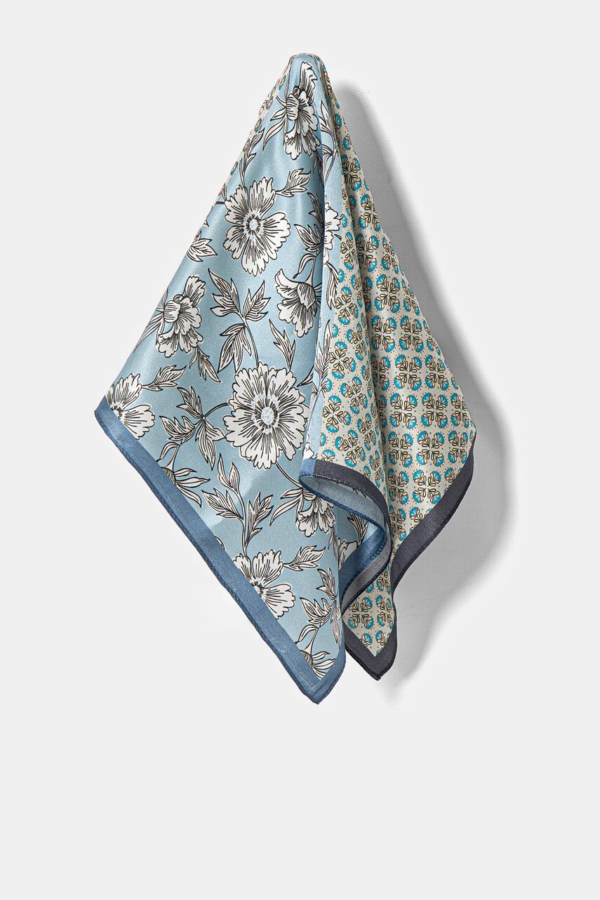 Answear.LAB apaszka jedwabna damska kolor niebieski wzorzysta