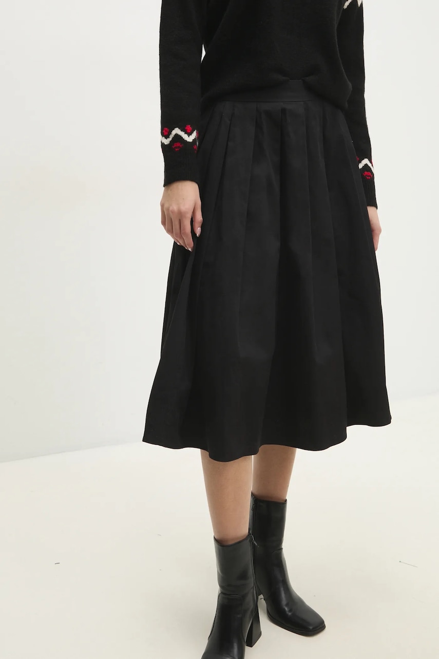 Answear Lab fustă din bumbac culoarea negru, midi, evazati Answear Lab fustă din bumbac culoarea negru, midi, evazati