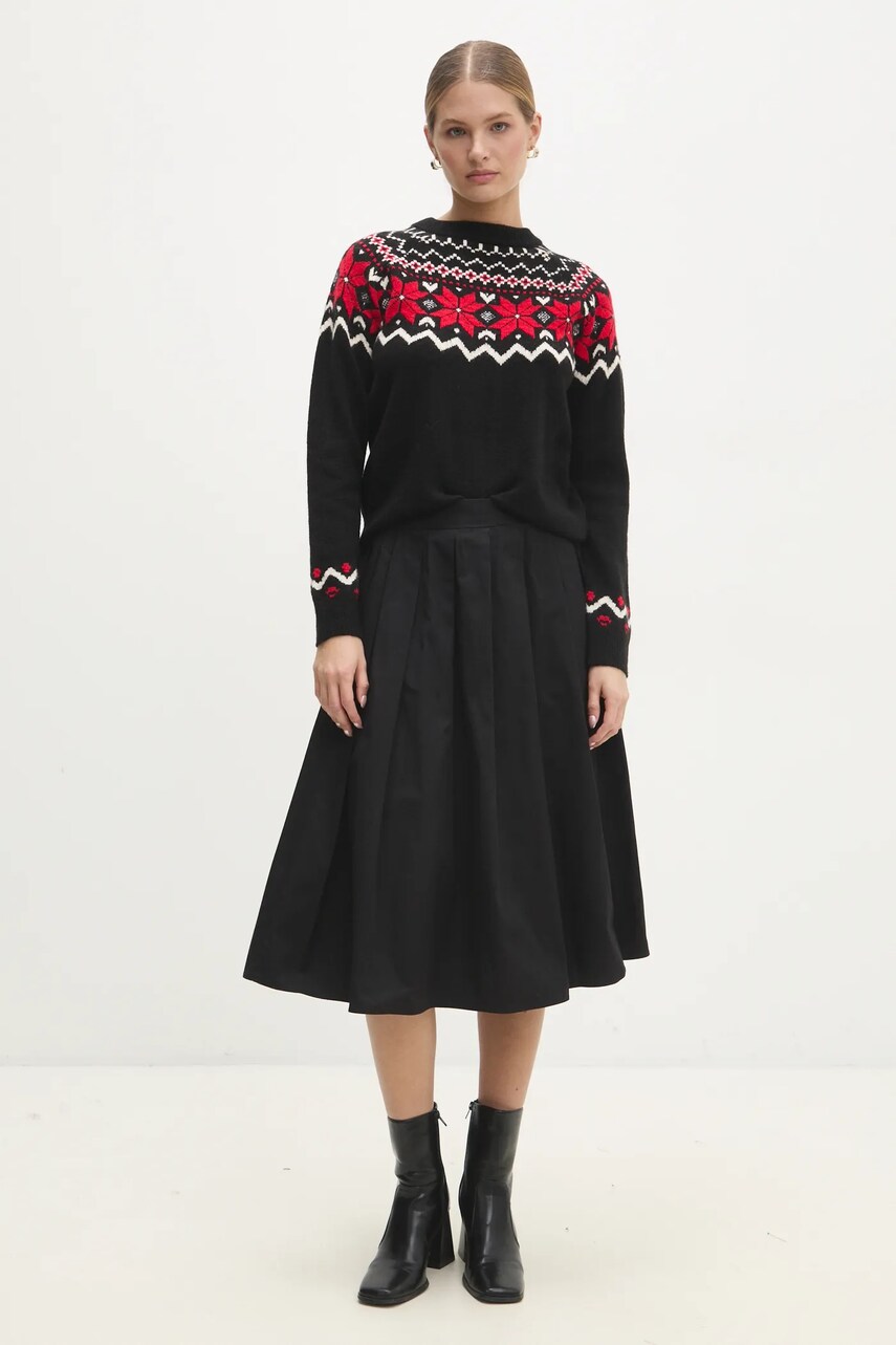 Хлопковая юбка Answear.LAB цвет чёрный midi расклешённая Хлопковая юбка Answear.LAB цвет чёрный midi расклешённая