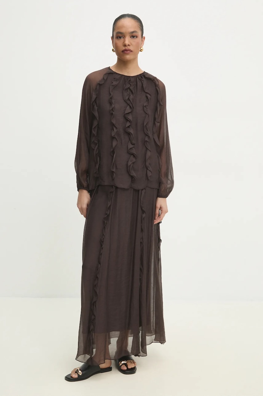Юбка Answear Lab цвет коричневый maxi расклешённая Юбка Answear Lab цвет коричневый maxi расклешённая
