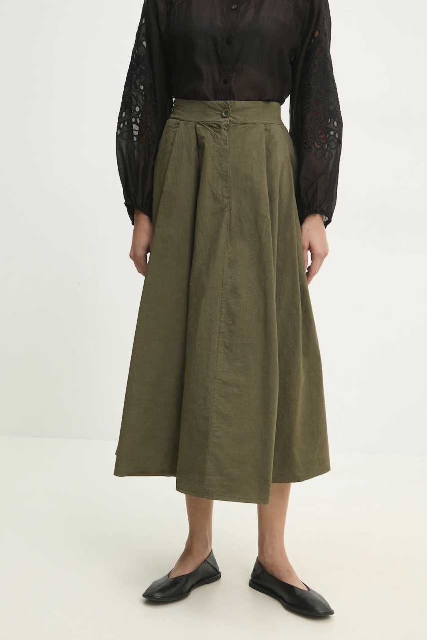 Answear Lab fustă din bumbac culoarea verde, midi, evazati Answear Lab fustă din bumbac culoarea verde, midi, evazati