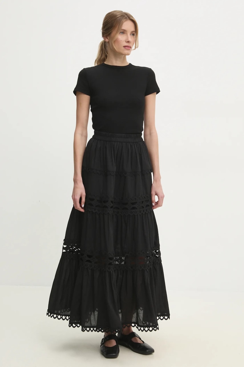 Хлопковая юбка Answear.LAB цвет чёрный maxi расклешённая Хлопковая юбка Answear.LAB цвет чёрный maxi расклешённая
