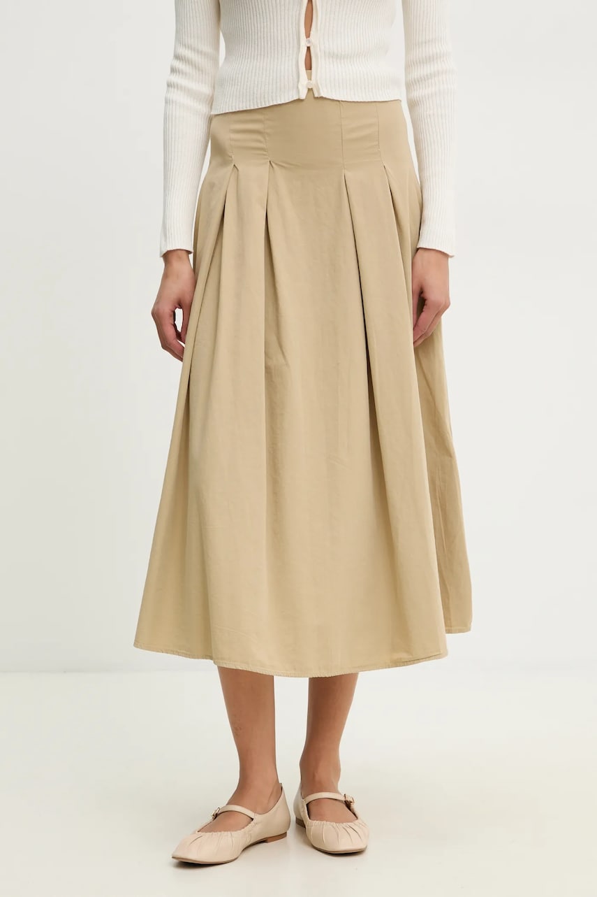 Answear Lab fusta din bumbac culoarea bej, midi, evazati Answear Lab fusta din bumbac culoarea bej, midi, evazati