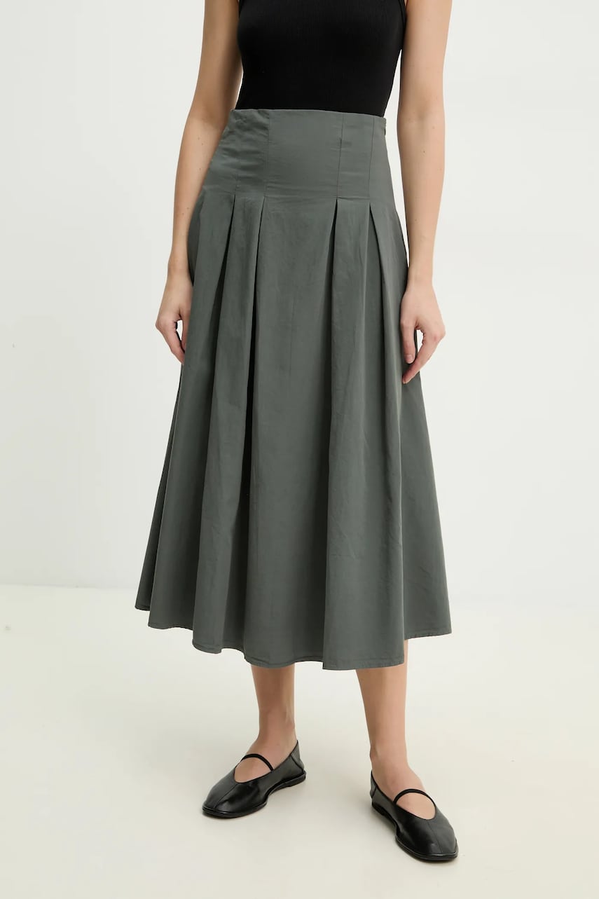 Answear Lab fusta din bumbac culoarea verde, midi, evazati Answear Lab fusta din bumbac culoarea verde, midi, evazati