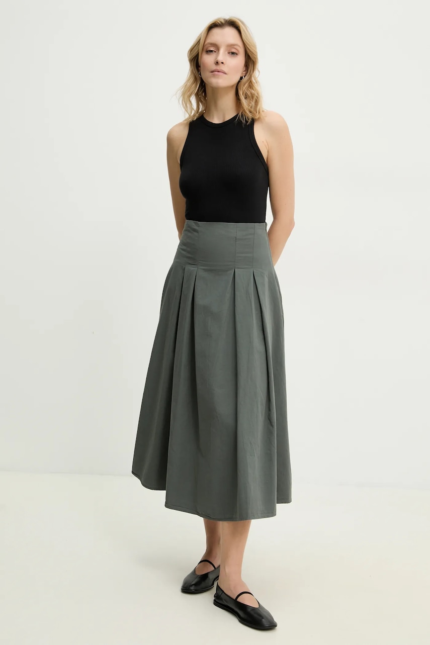 Хлопковая юбка Answear.LAB цвет зелёный midi расклешённая Хлопковая юбка Answear.LAB цвет зелёный midi расклешённая