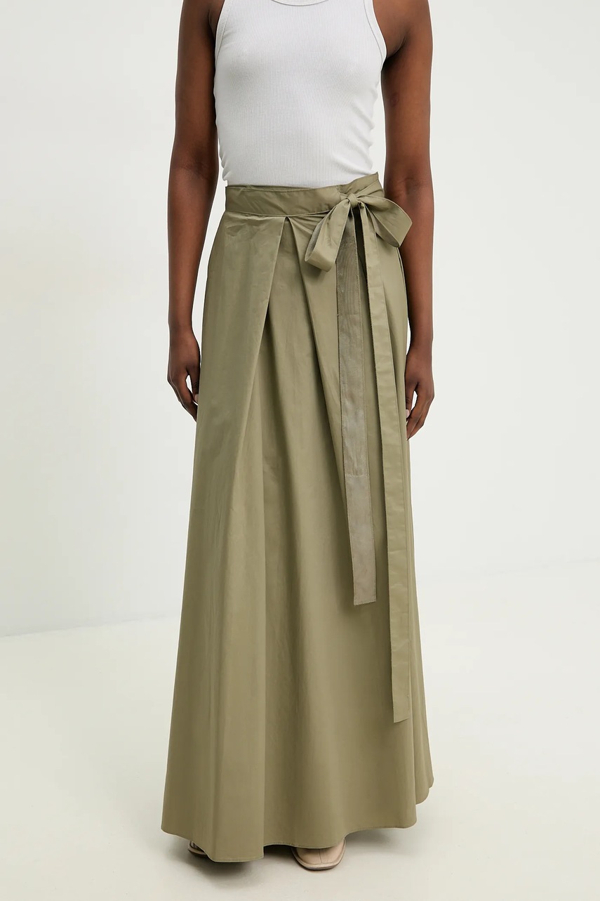 Answear Lab fustă din bumbac culoarea verde, maxi, evazati