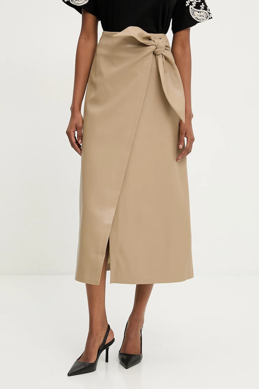 Answear Lab fusta culoarea bej, midi, evazati Answear Lab fusta culoarea bej, midi, evazati