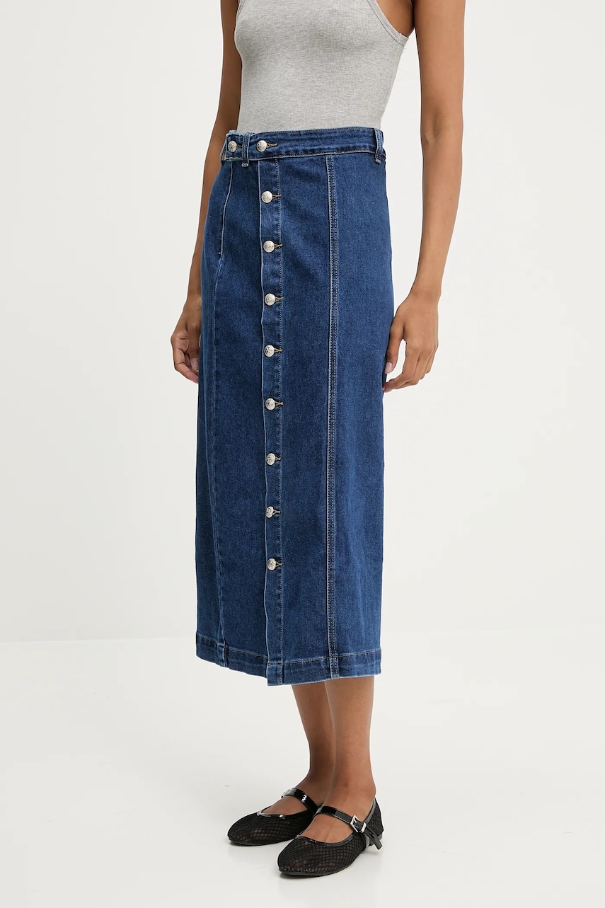 Answear Lab fusta din denim culoarea albastru marin, midi, evazati