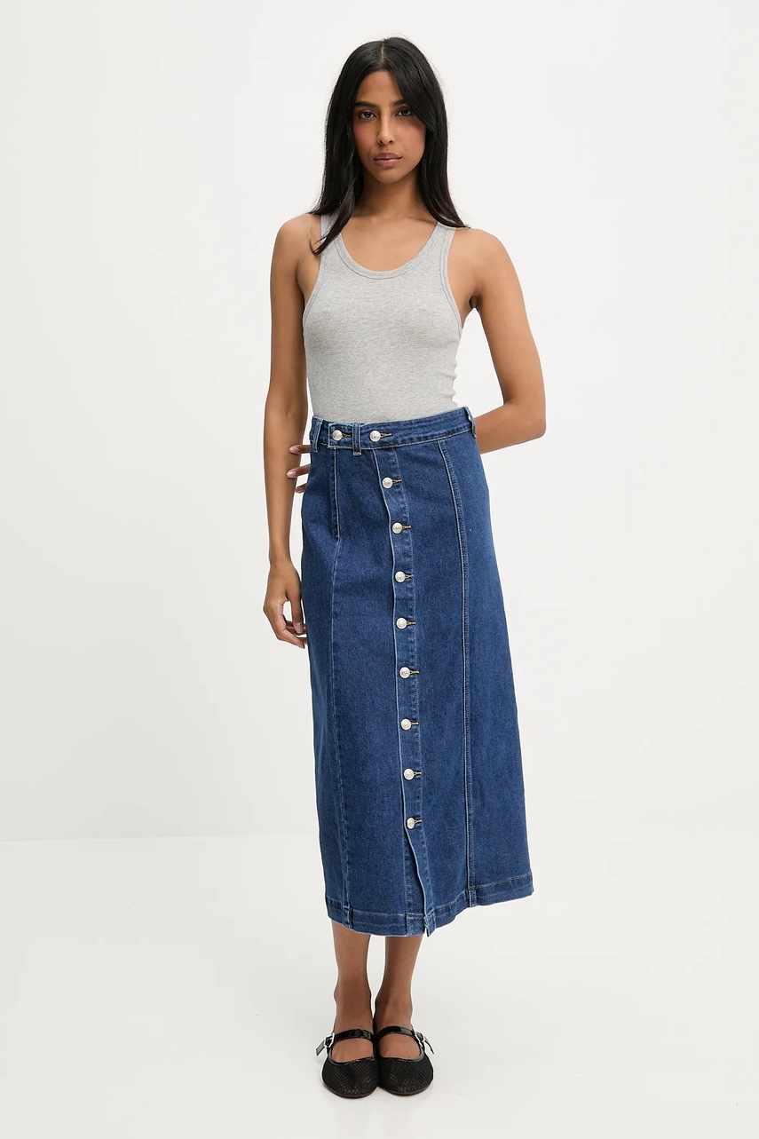 Джинсовая юбка Answear.LAB цвет синий midi расклешённая