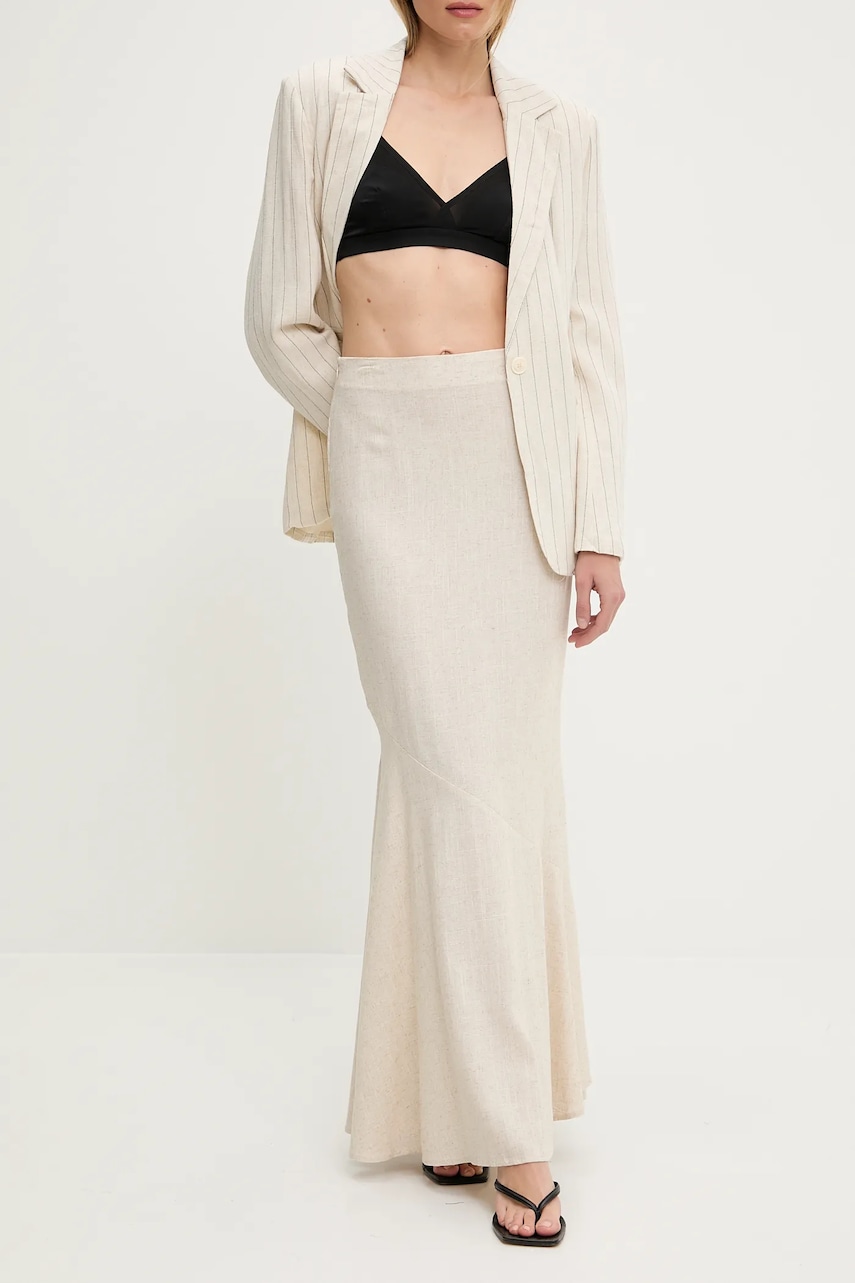 Answear Lab fustă de in culoarea bej, maxi, evazati