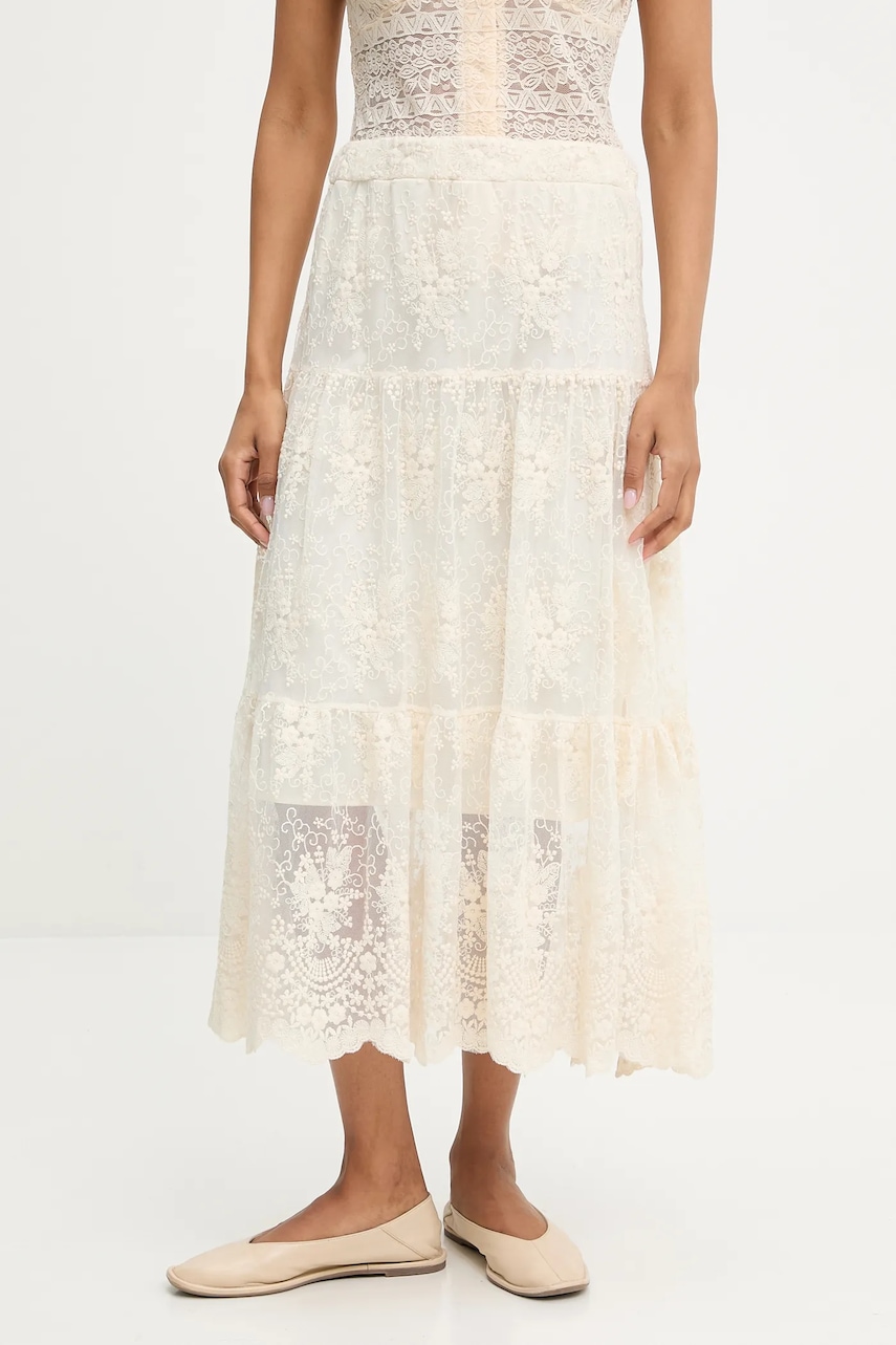 Answear Lab fustă culoarea bej, midi, evazati