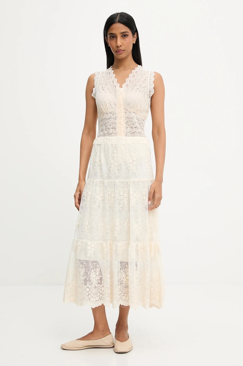 Юбка Answear.LAB цвет бежевый midi расклешённая