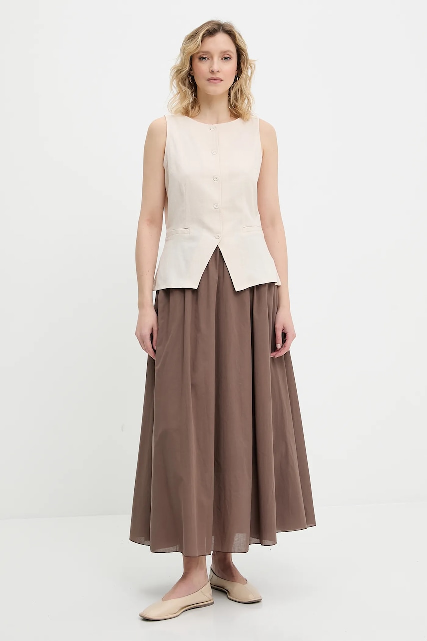 Хлопковая юбка Answear.LAB цвет коричневый maxi расклешённая Хлопковая юбка Answear.LAB цвет коричневый maxi расклешённая