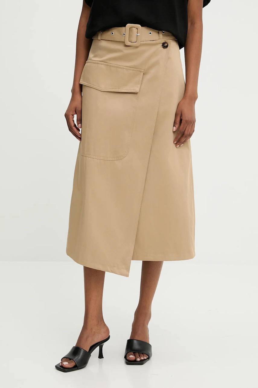 Answear Lab fustă culoarea bej, midi, evazati