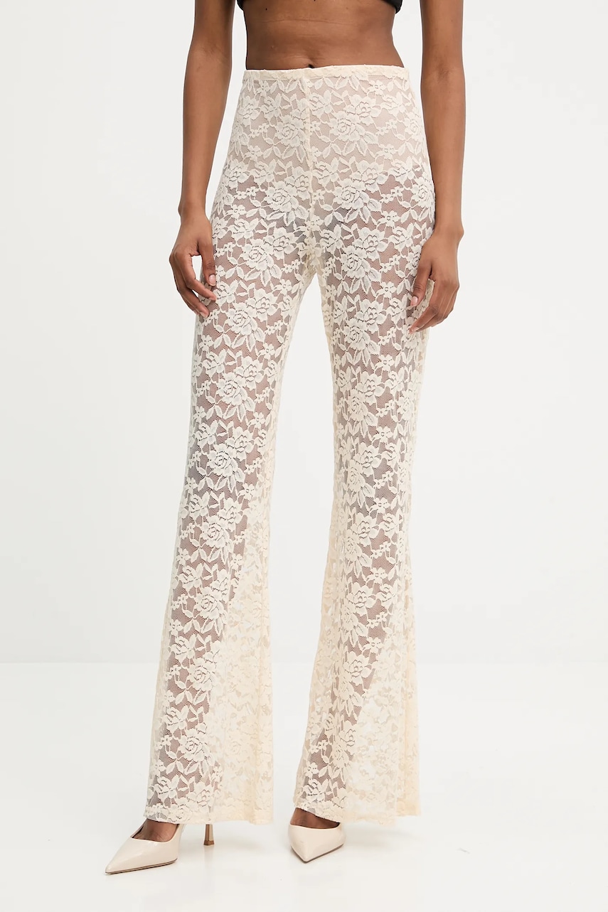 Answear Lab pantaloni culoarea bej, evazati, high waist