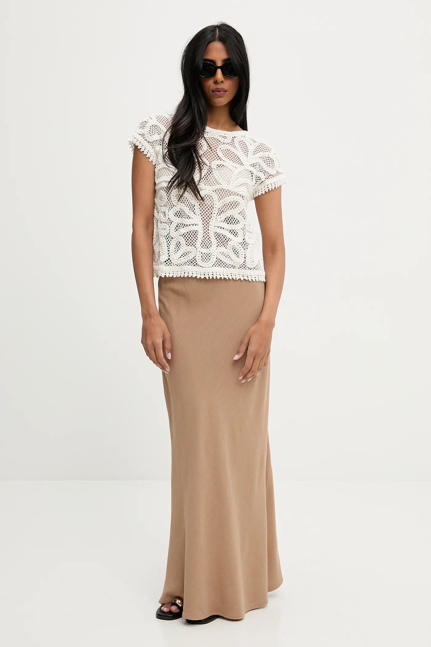 Юбка со льном Answear.LAB цвет коричневый maxi прямая