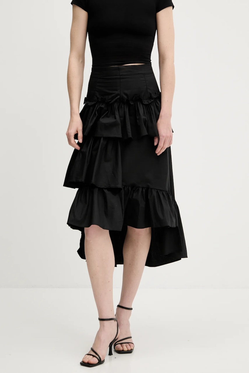 Answear Lab fustă din bumbac culoarea negru, midi, evazati Answear Lab fustă din bumbac culoarea negru, midi, evazati