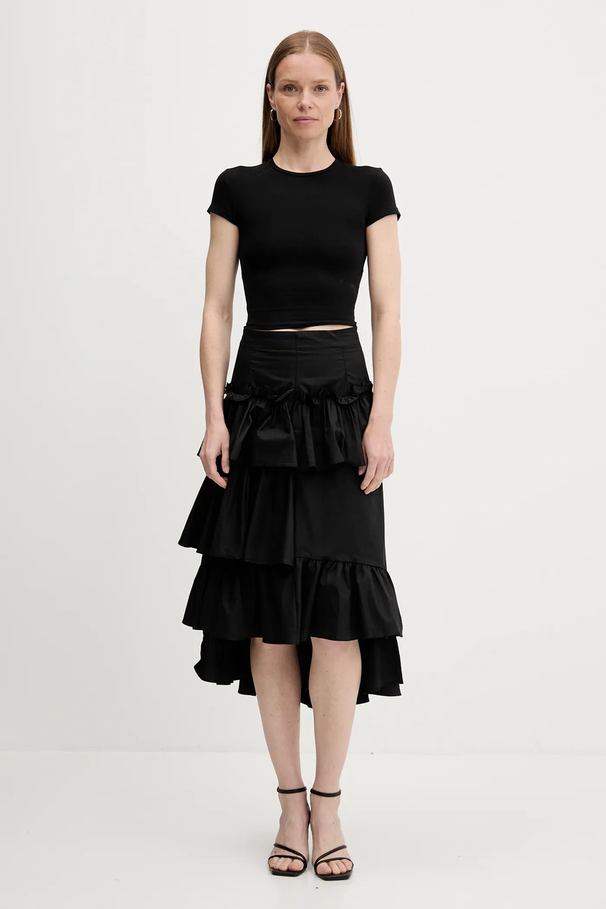 Хлопковая юбка Answear.LAB цвет чёрный midi расклешённая