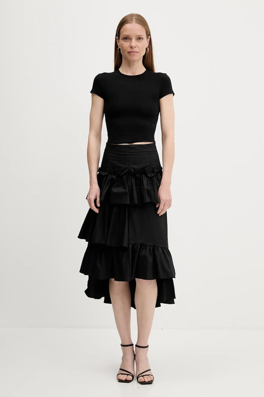 Хлопковая юбка Answear.LAB цвет чёрный midi расклешённая Хлопковая юбка Answear.LAB цвет чёрный midi расклешённая