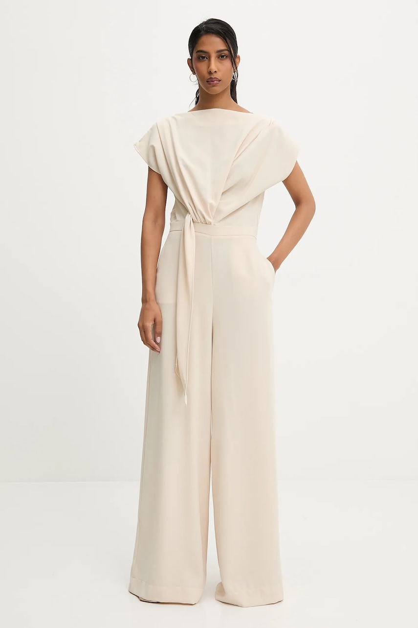 Answear Lab salopetă culoarea bej, cu decolteu rotund