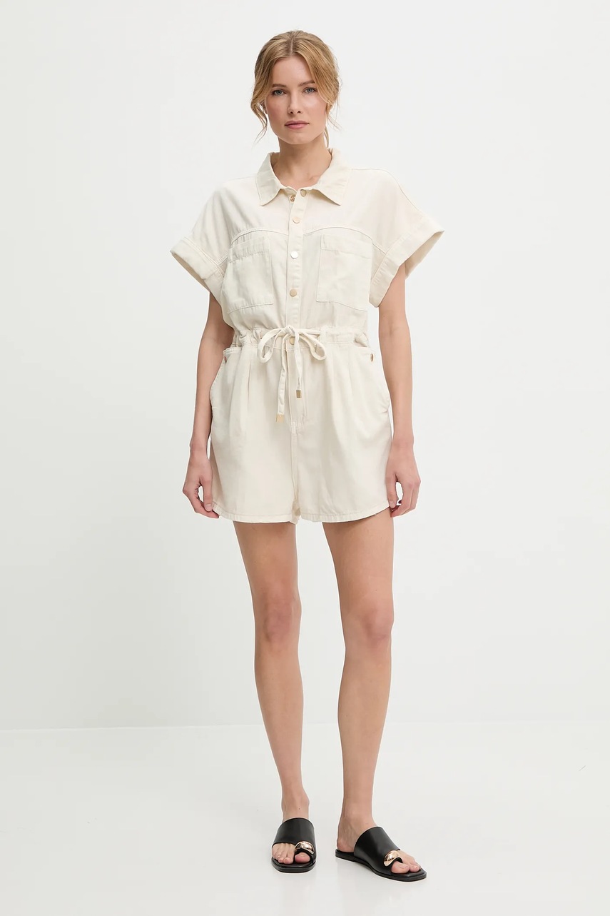 Джинсовый комбинезон Answear.LAB цвет бежевый хлопковое с воротником