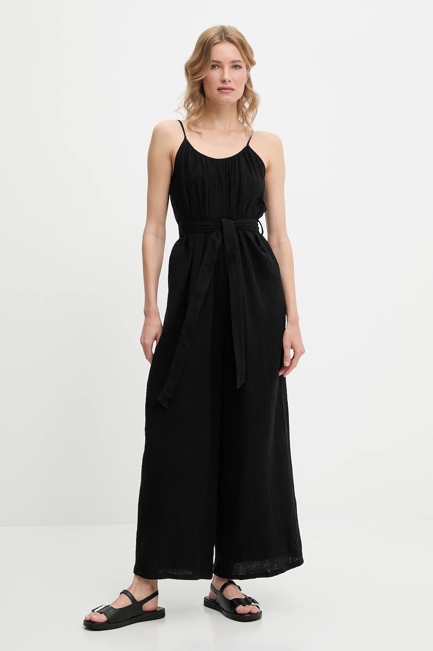 Answear Lab salopeta din bumbac culoarea negru, bumbac, cu decolteu rotund Answear Lab salopeta din bumbac culoarea negru, bumbac, cu decolteu rotund