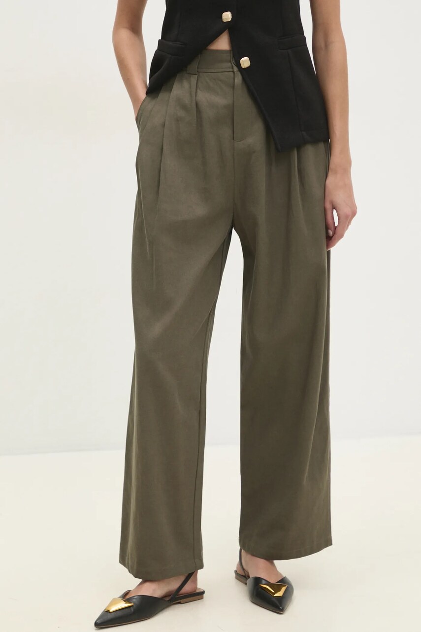 Answear Lab pantaloni femei, culoarea verde, drept, high waist