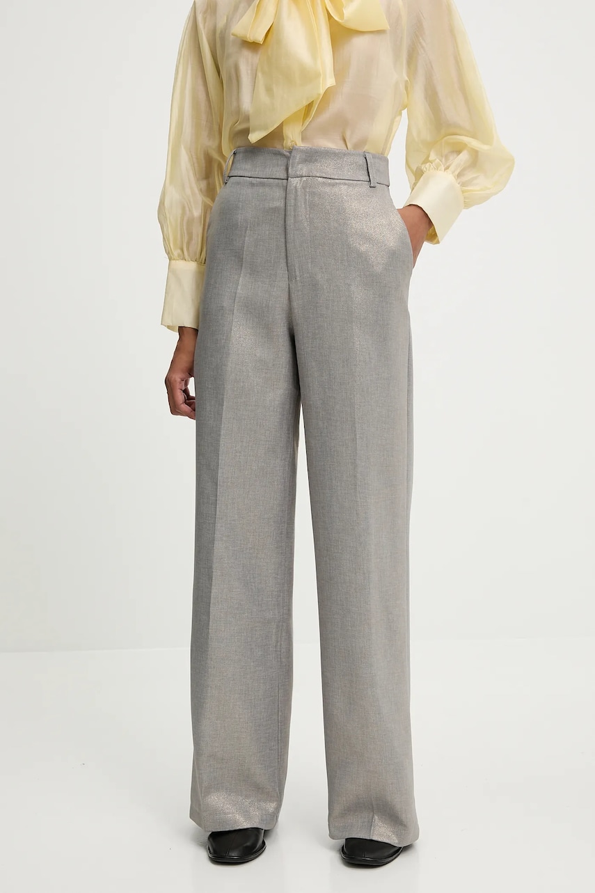 Answear Lab pantaloni culoarea argintiu, drept, high waist