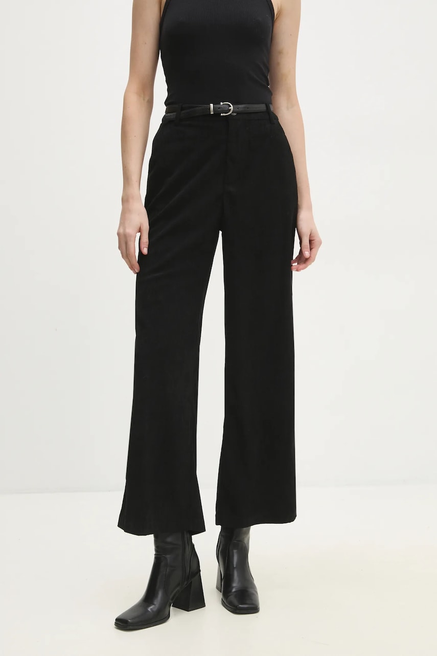 Answear Lab pantaloni de catifea cord culoarea negru, lat, high waist Answear Lab pantaloni de catifea cord culoarea negru, lat, high waist