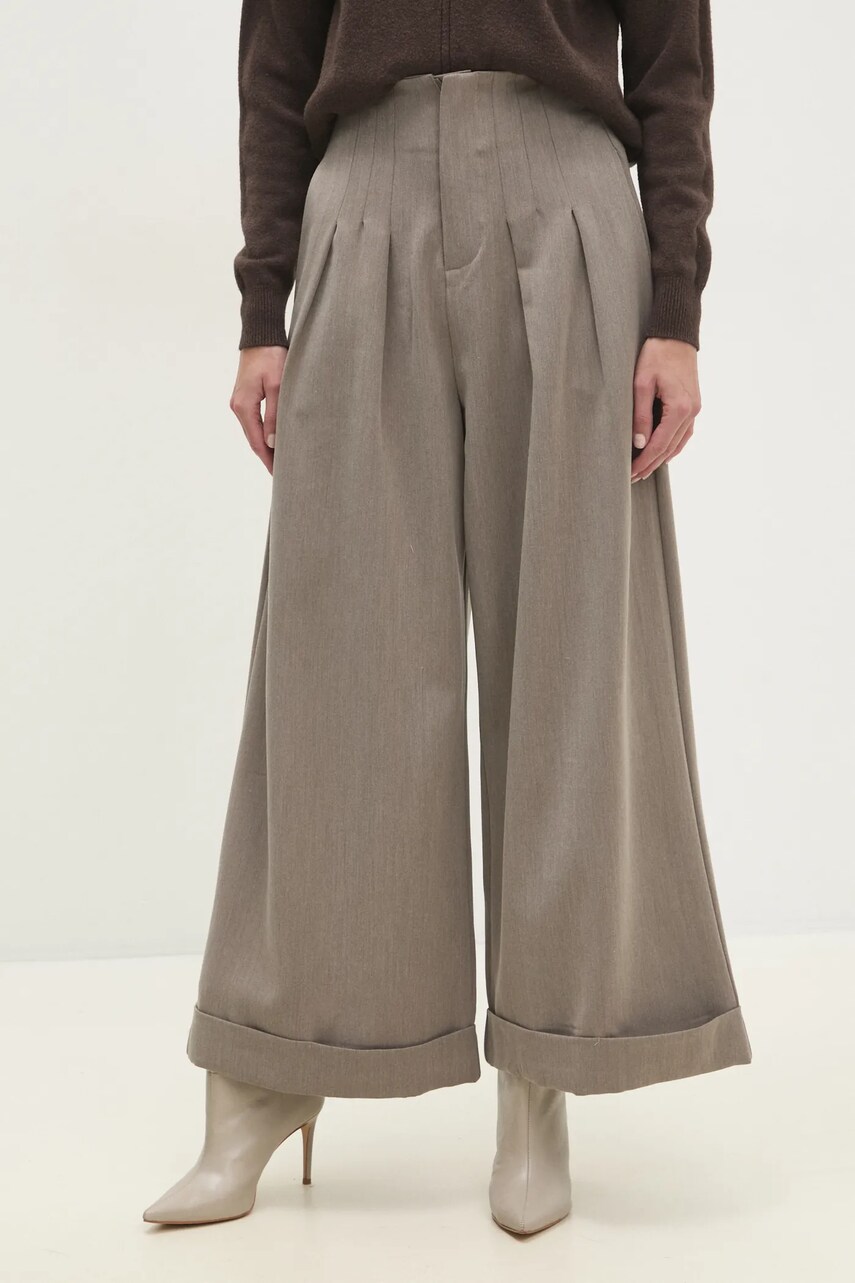 Answear Lab pantaloni femei, culoarea maro, lat, high waist