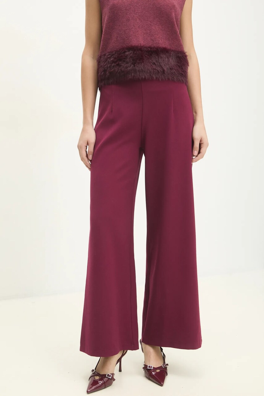 Levně Kalhoty Answear Lab dámské, vínová barva, zvony, high waist