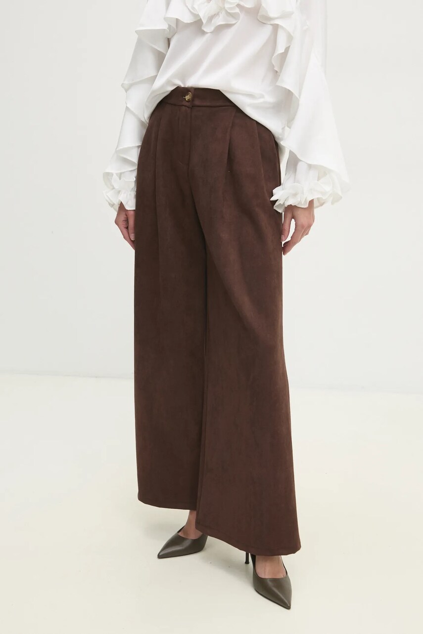 Answear Lab pantaloni femei, culoarea maro, lat, high waist