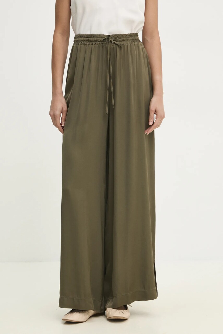 Levně Kalhoty Answear Lab dámské, zelená barva, široké, high waist