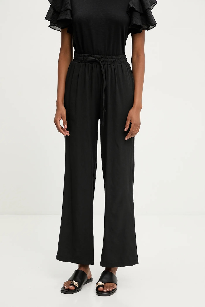 Answear Lab pantaloni din in culoarea negru, lat, high waist