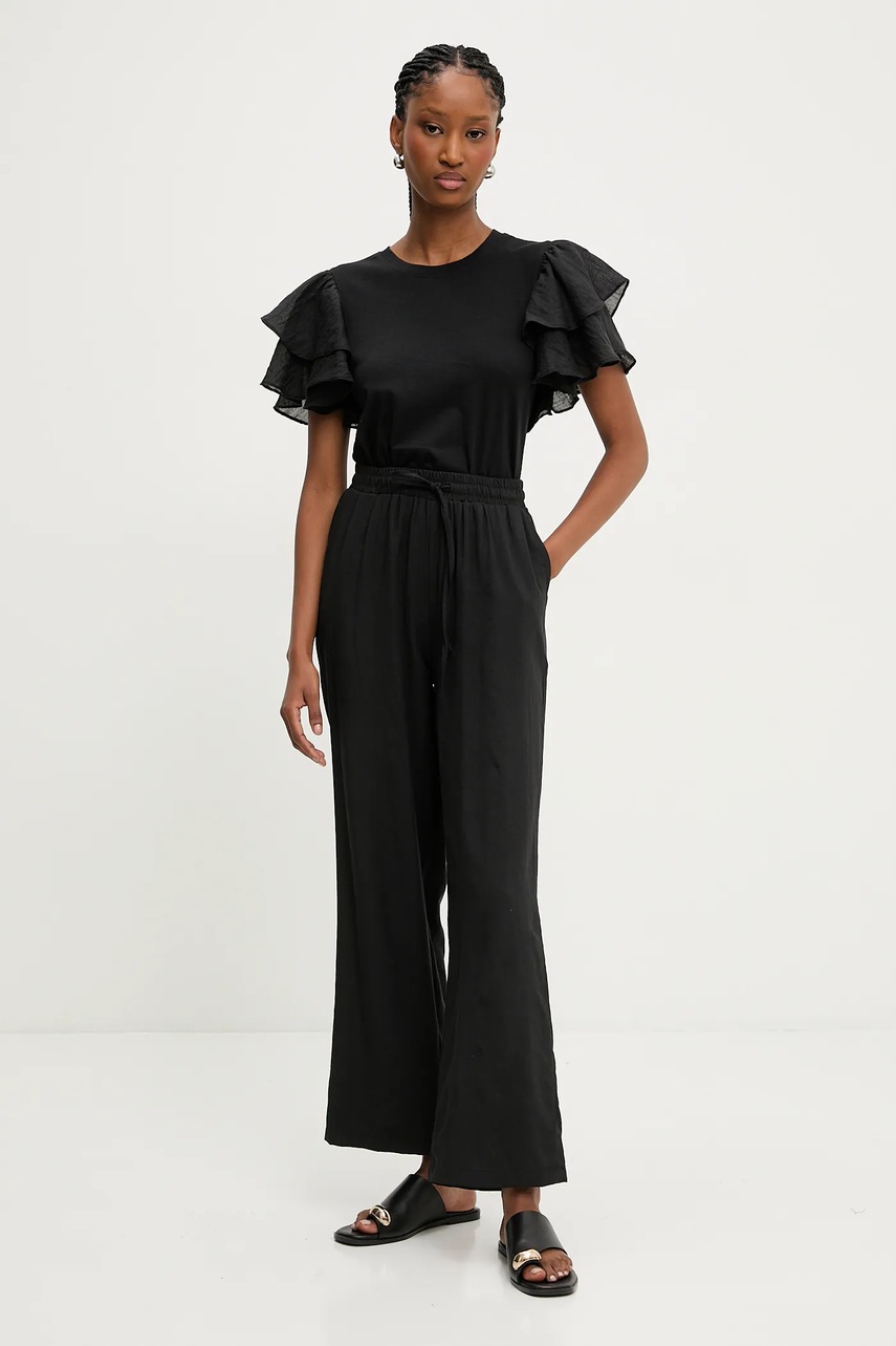 Льняные брюки Answear.LAB цвет чёрный широкие высокая посадка