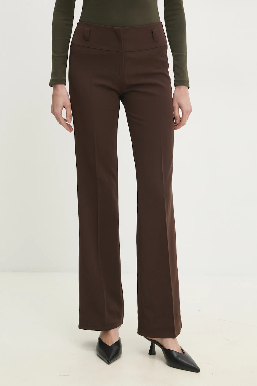 Answear Lab pantaloni femei, culoarea maro, drept, medium waist