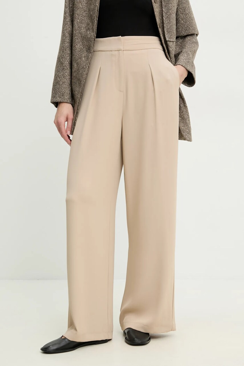 Answear Lab pantaloni femei, culoarea bej, lat, high waist