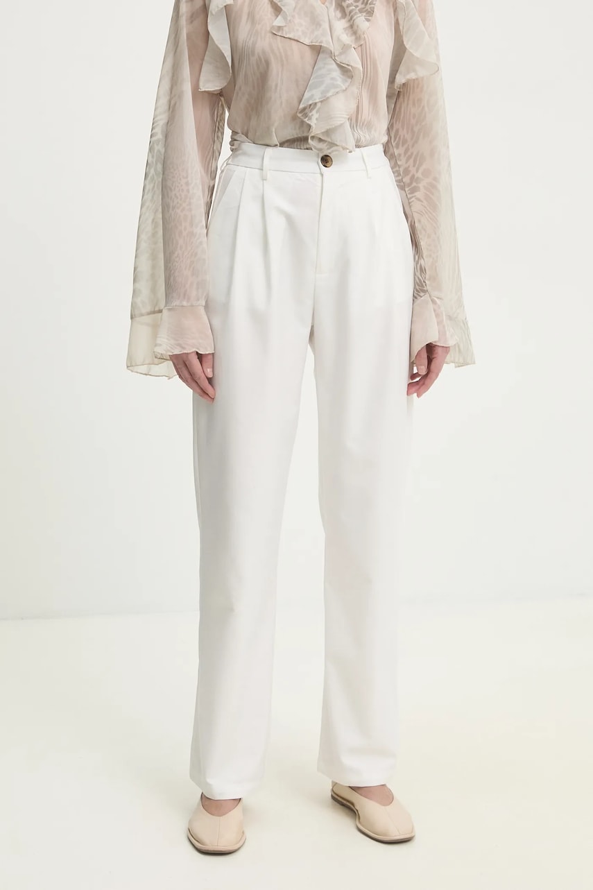 Answear Lab pantaloni femei, culoarea alb, drept, high waist