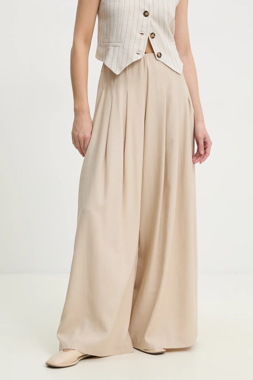 Answear Lab pantaloni femei, culoarea bej, lat, high waist